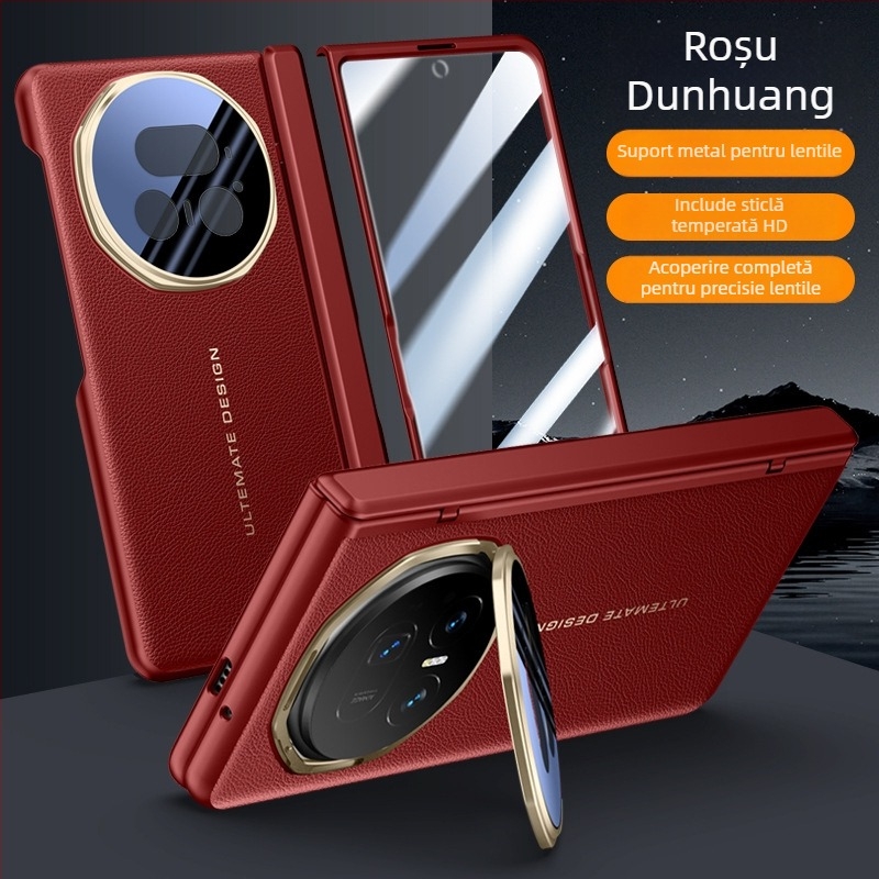 Husa flip pentru HONOR Magic V5, din piele artificială, gravură în relief, stil Ins, anti-cadere