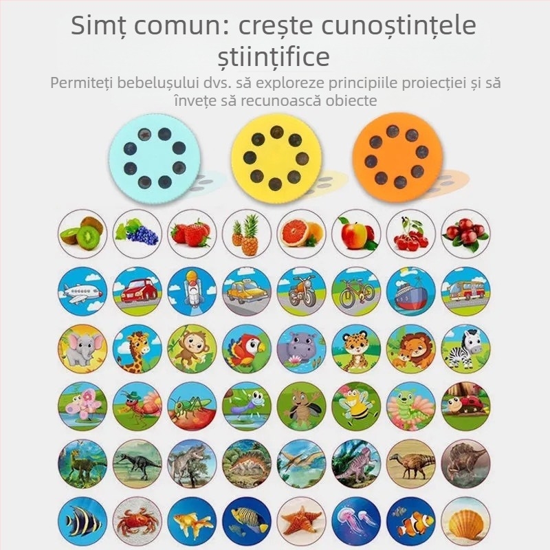 Jucărie cu proiecție – lanternă pentru educație timpurie, cu recunoaștere de forme și învățarea numerelor; construcție din plastic.
