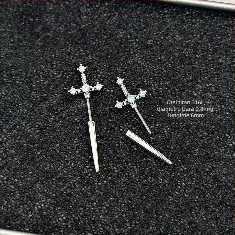 Cercei din oțel titan cu accente de zirconiu, formă de floare, stil lux discret