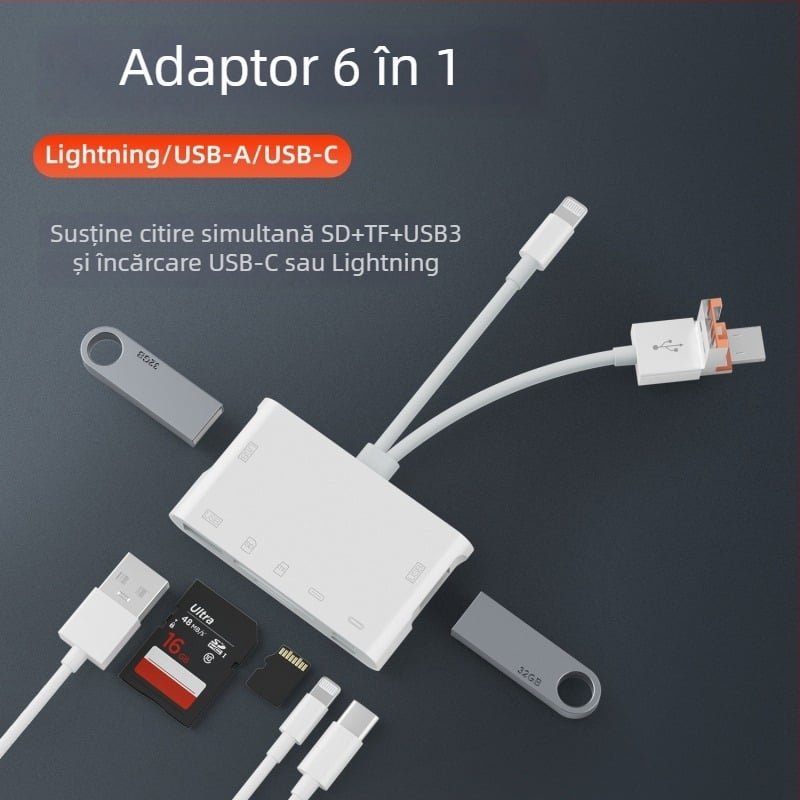 NK-1055TL Pro Cititor de carduri cu conectori multipli: USB-C, Lightning, USB-A, SD/TF