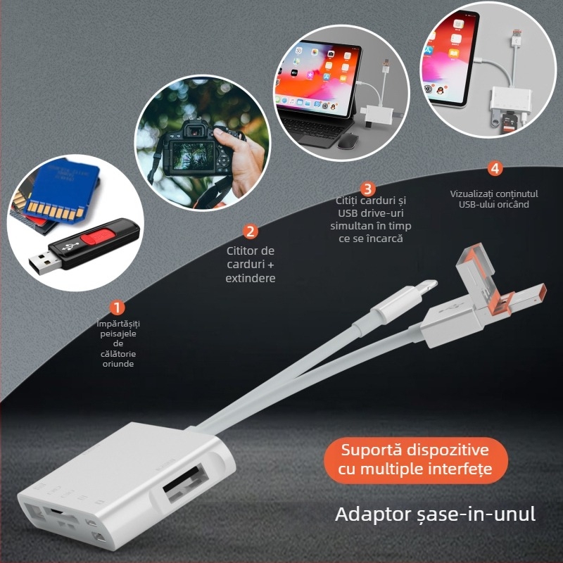 NK-1055TL Pro Cititor de carduri cu conectori multipli: USB-C, Lightning, USB-A, SD/TF