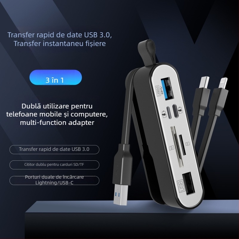 NK-1055TL Pro Cititor de carduri cu conectori multipli: USB-C, Lightning, USB-A, SD/TF