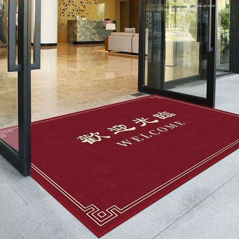 Covoraș de intrare comercial pentru magazine și hoteluri, rezistent la murdărie, cu imprimeu, din poliester, în formă de bară, lavabil manual.
