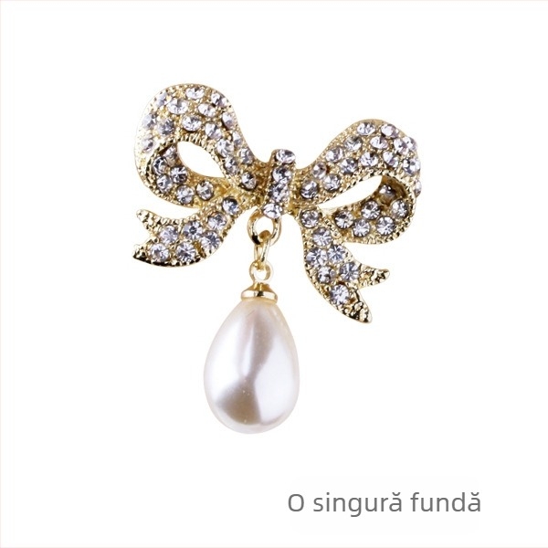 Shanlihua Broșă pentru guler – aliaj, floare de camelia cu funda, placare aurie, accesoriu feminin