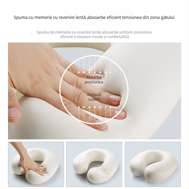 Perna pentru gât în formă de U cu spumă memory pentru călătorii, husă Ice Silk — design modern minimalist