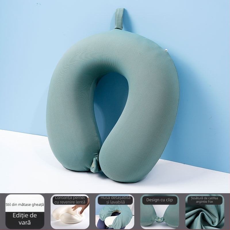 Perna pentru gât în formă de U cu spumă memory pentru călătorii, husă Ice Silk — design modern minimalist
