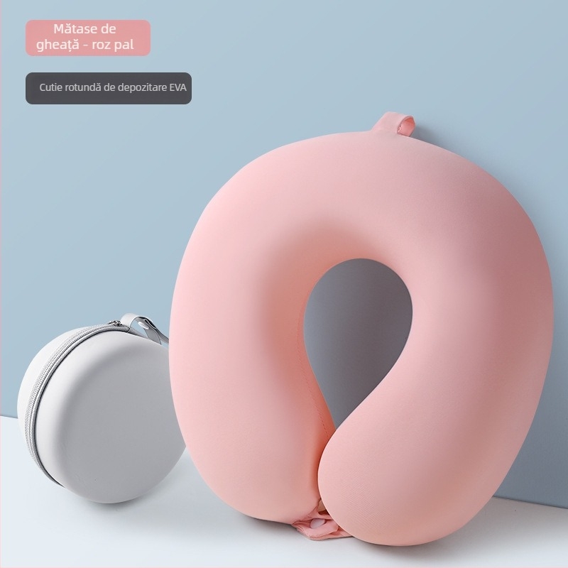 Perna pentru gât în formă de U cu spumă memory pentru călătorii, husă Ice Silk — design modern minimalist
