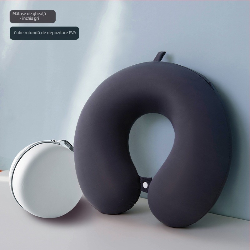 Perna pentru gât în formă de U cu spumă memory pentru călătorii, husă Ice Silk — design modern minimalist