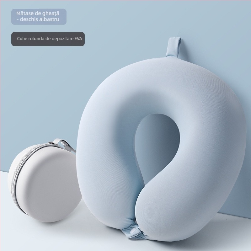 Perna pentru gât în formă de U cu spumă memory pentru călătorii, husă Ice Silk — design modern minimalist