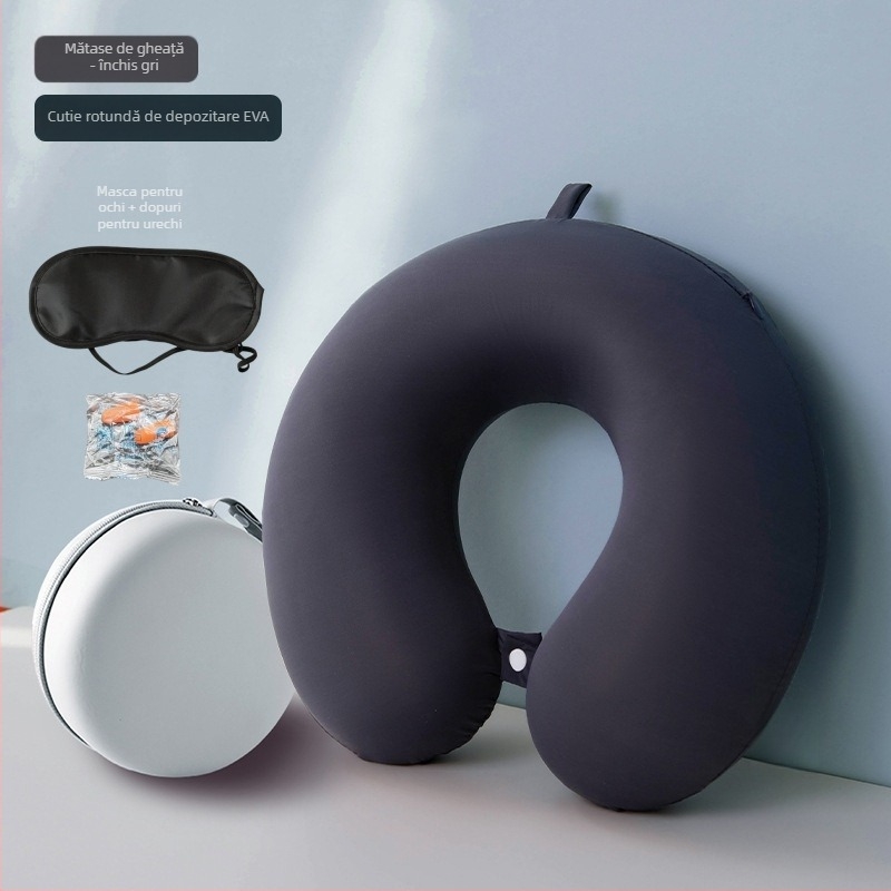 Perna pentru gât în formă de U cu spumă memory pentru călătorii, husă Ice Silk — design modern minimalist