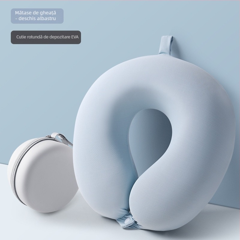 Perna pentru gât în formă de U cu spumă memory pentru călătorii, husă Ice Silk — design modern minimalist