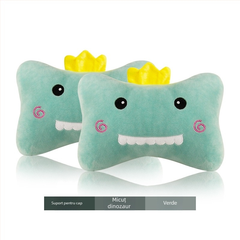 Set perne auto pentru cap și gât (pereche) – model cu animale, exterior pluș artificial, spumă cu memorie la interior