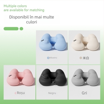 Perne de călătorie în formă de U, gonflabilă – pernă de gât portabilă, țesătură Ice Silk, umplutură PVC, pentru adulți