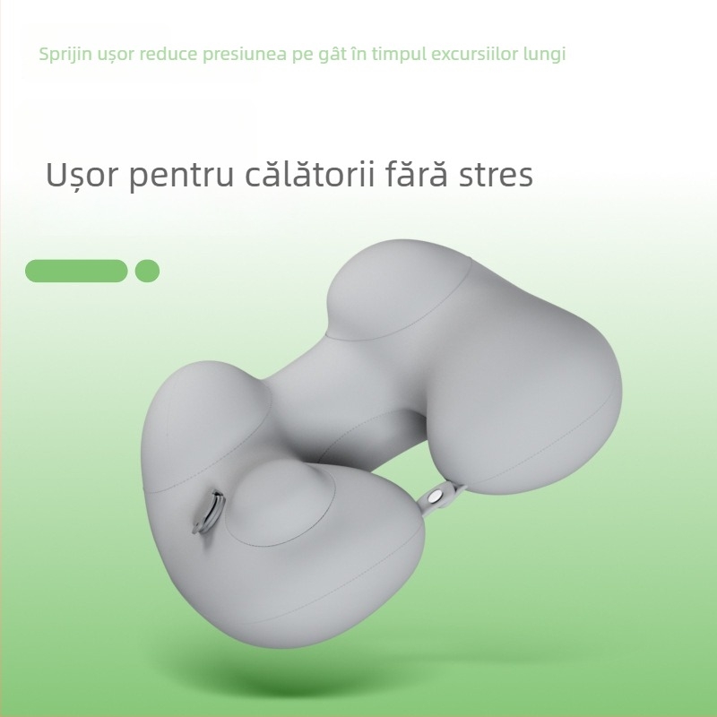Perne de călătorie în formă de U, gonflabilă – pernă de gât portabilă, țesătură Ice Silk, umplutură PVC, pentru adulți