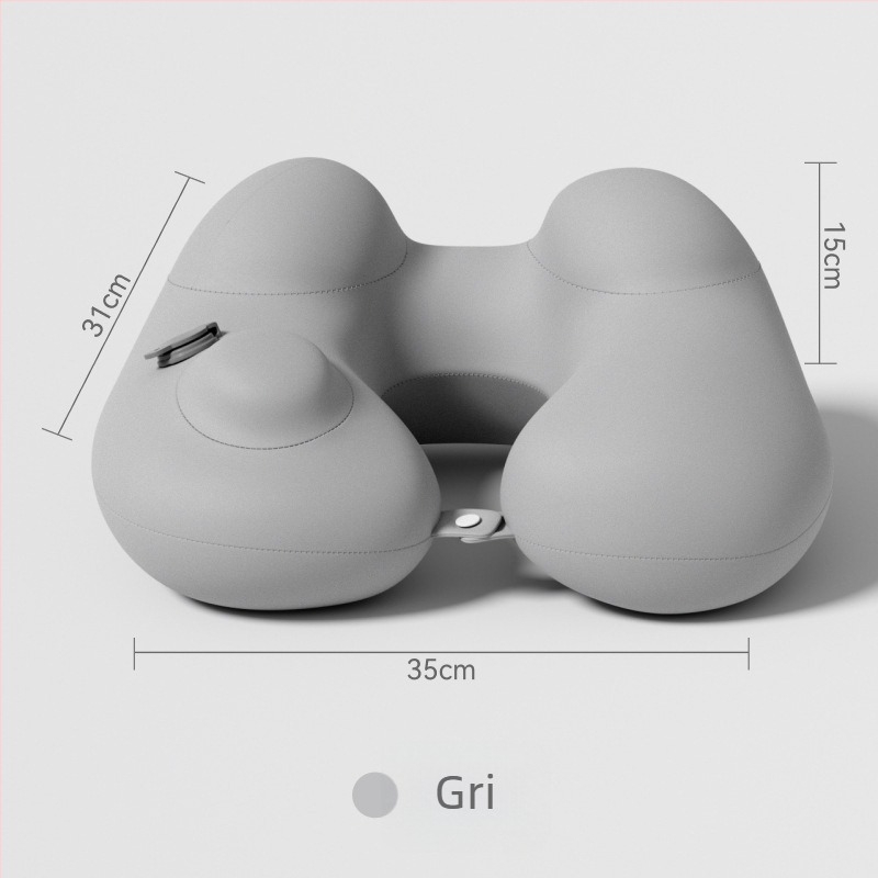 Perne de călătorie în formă de U, gonflabilă – pernă de gât portabilă, țesătură Ice Silk, umplutură PVC, pentru adulți