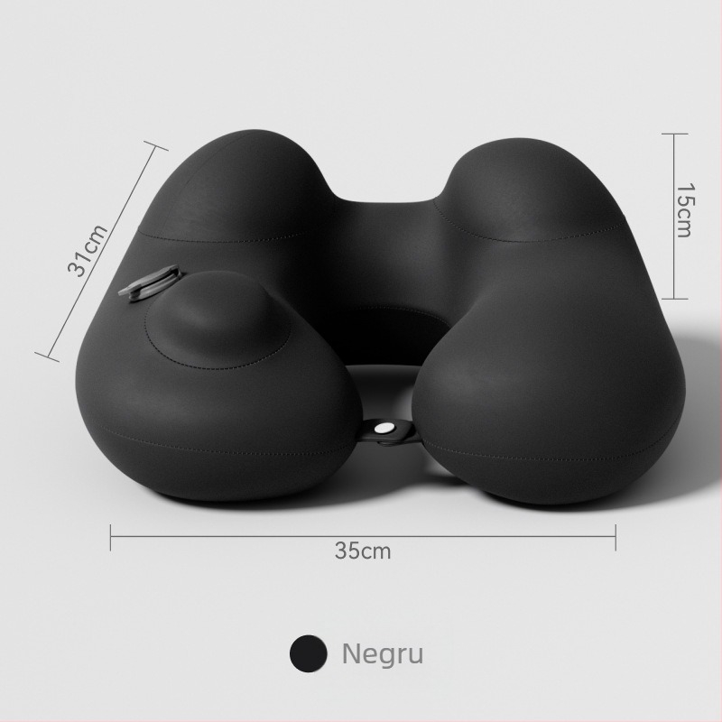 Perne de călătorie în formă de U, gonflabilă – pernă de gât portabilă, țesătură Ice Silk, umplutură PVC, pentru adulți