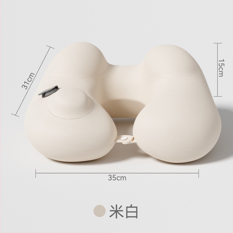 Perne de călătorie în formă de U, gonflabilă – pernă de gât portabilă, țesătură Ice Silk, umplutură PVC, pentru adulți