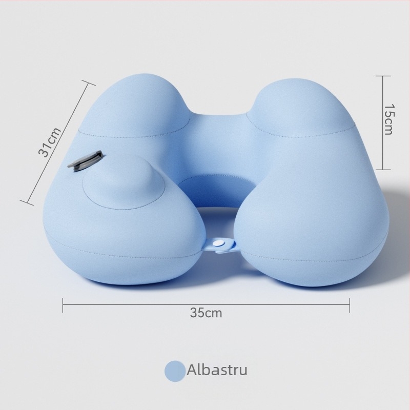 Perne de călătorie în formă de U, gonflabilă – pernă de gât portabilă, țesătură Ice Silk, umplutură PVC, pentru adulți