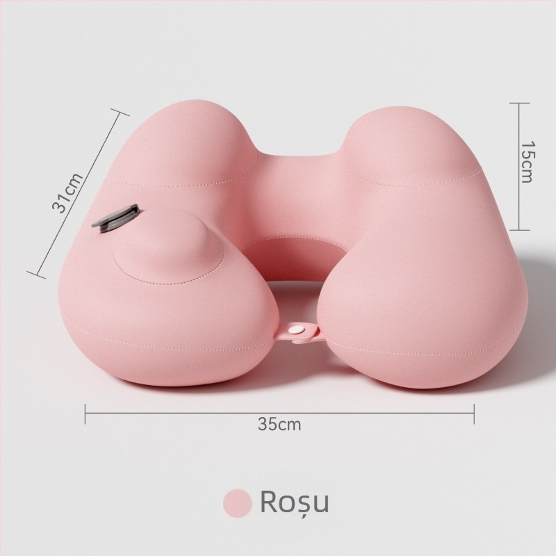 Perne de călătorie în formă de U, gonflabilă – pernă de gât portabilă, țesătură Ice Silk, umplutură PVC, pentru adulți