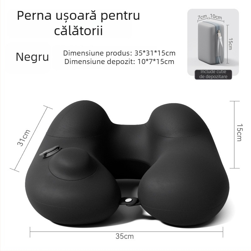 Perne de călătorie în formă de U, gonflabilă – pernă de gât portabilă, țesătură Ice Silk, umplutură PVC, pentru adulți