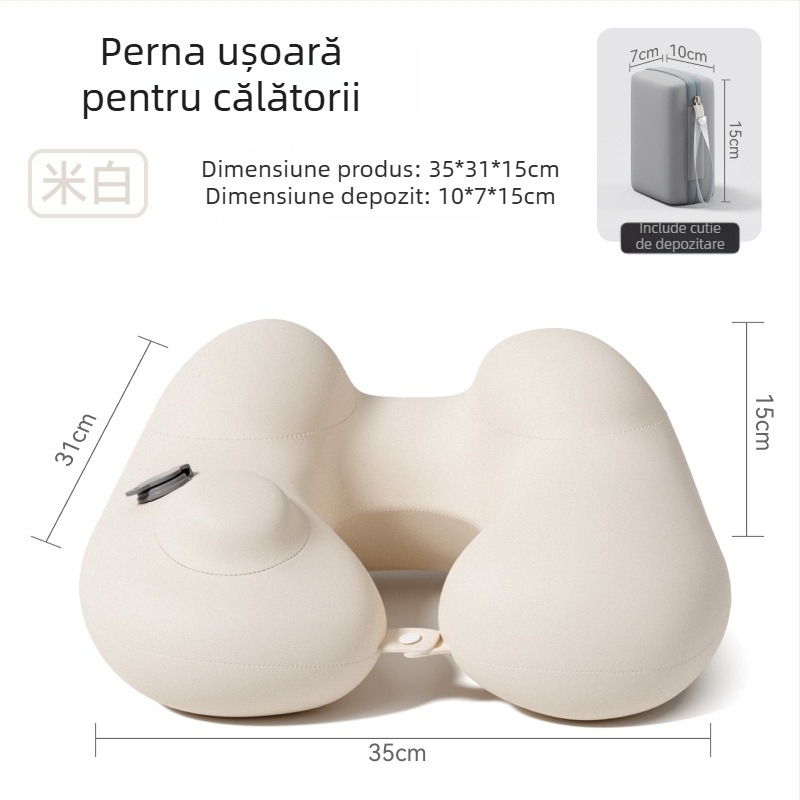 Perne de călătorie în formă de U, gonflabilă – pernă de gât portabilă, țesătură Ice Silk, umplutură PVC, pentru adulți