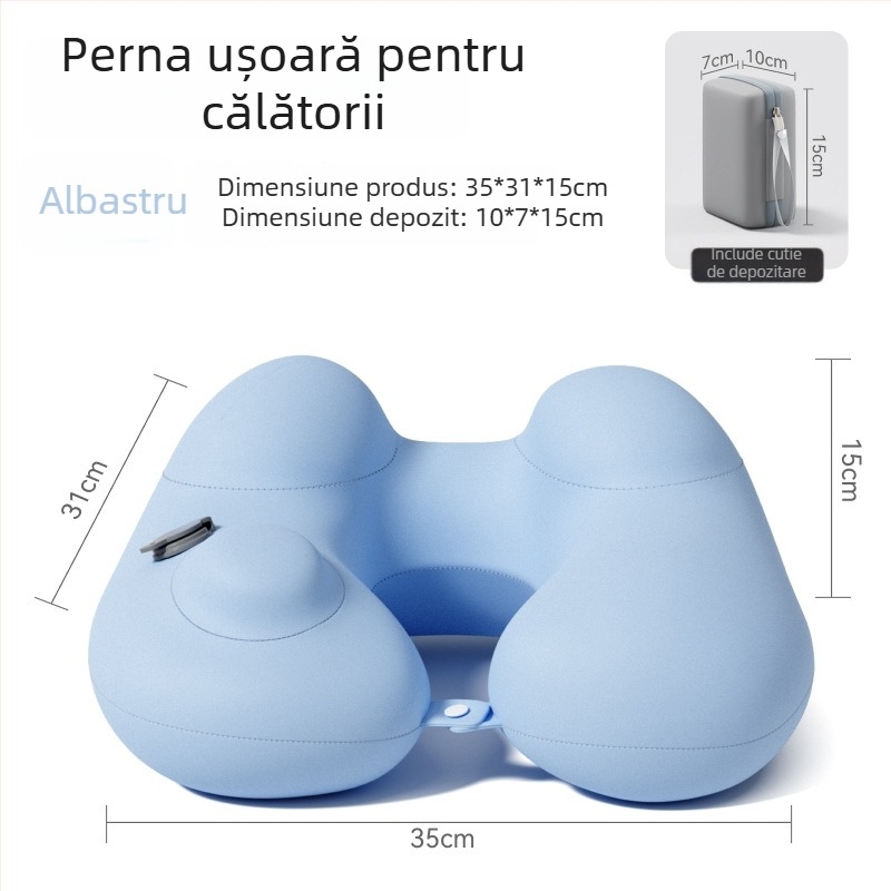 Perne de călătorie în formă de U, gonflabilă – pernă de gât portabilă, țesătură Ice Silk, umplutură PVC, pentru adulți