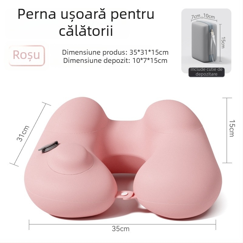 Perne de călătorie în formă de U, gonflabilă – pernă de gât portabilă, țesătură Ice Silk, umplutură PVC, pentru adulți