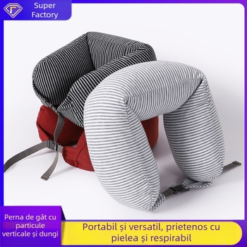Pernă de gât în formă U, cu umplutură din particule de spumă, material din bumbac, stil Japonez, pernă de călătorie portabilă