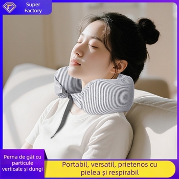 Pernă de gât în formă U, cu umplutură din particule de spumă, material din bumbac, stil Japonez, pernă de călătorie portabilă