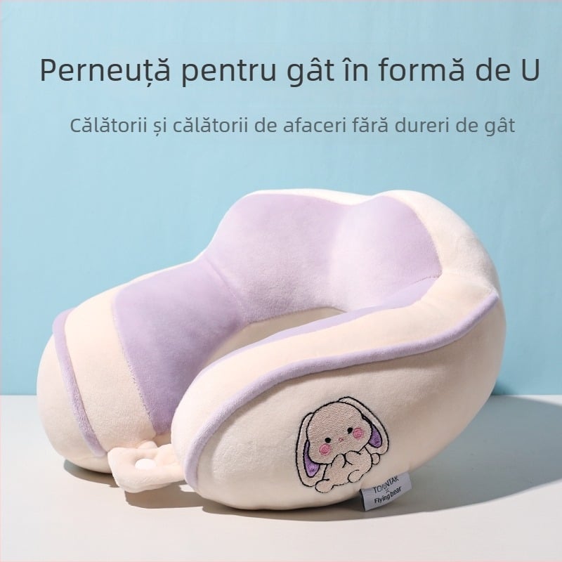 Pernă de gât în formă de U, cu umplutură PP cotton, țesătură catifelată Crystal Velvet, pernă de călătorie portabilă pentru mașină și drumuri lungi
