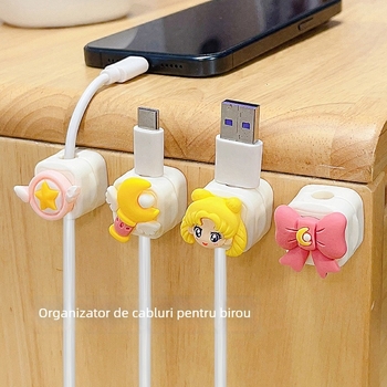 Organizator de cabluri pentru birou cu prindere magnetică pentru cabluri de date și încărcare, design drăguț de desen animat, material ABS; importat: Nu; categorie: alte echipamente de finisare și protecție împotriva prafului