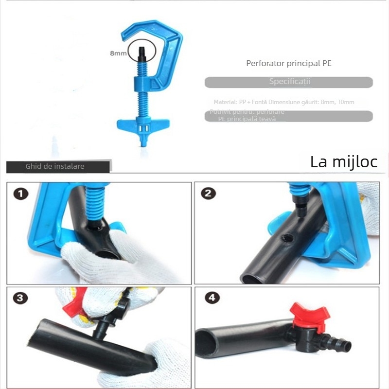 Găuritor pentru irigații prin picurare, pentru țevi flexibile și rigide, extensor pentru bandă de picurare, compatibil PE/PVC