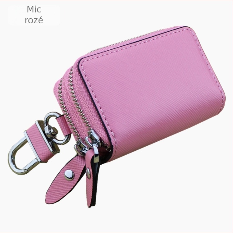 Geantă pentru chei din piele naturală, cu două straturi de piele de vițel, model cu dungi, fermoar dublu, Ultra-ușoară