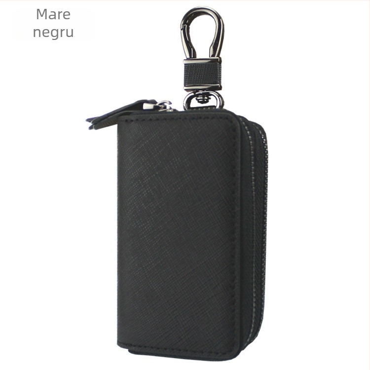 Geantă pentru chei din piele naturală, cu două straturi de piele de vițel, model cu dungi, fermoar dublu, Ultra-ușoară