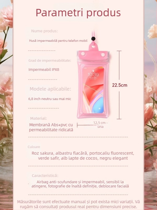 Husă impermeabilă pentru telefon cu airbag, ecran tactil, 8 niveluri de impermeabilitate, filmări subacvatice, pentru rafting și activități în aer liber