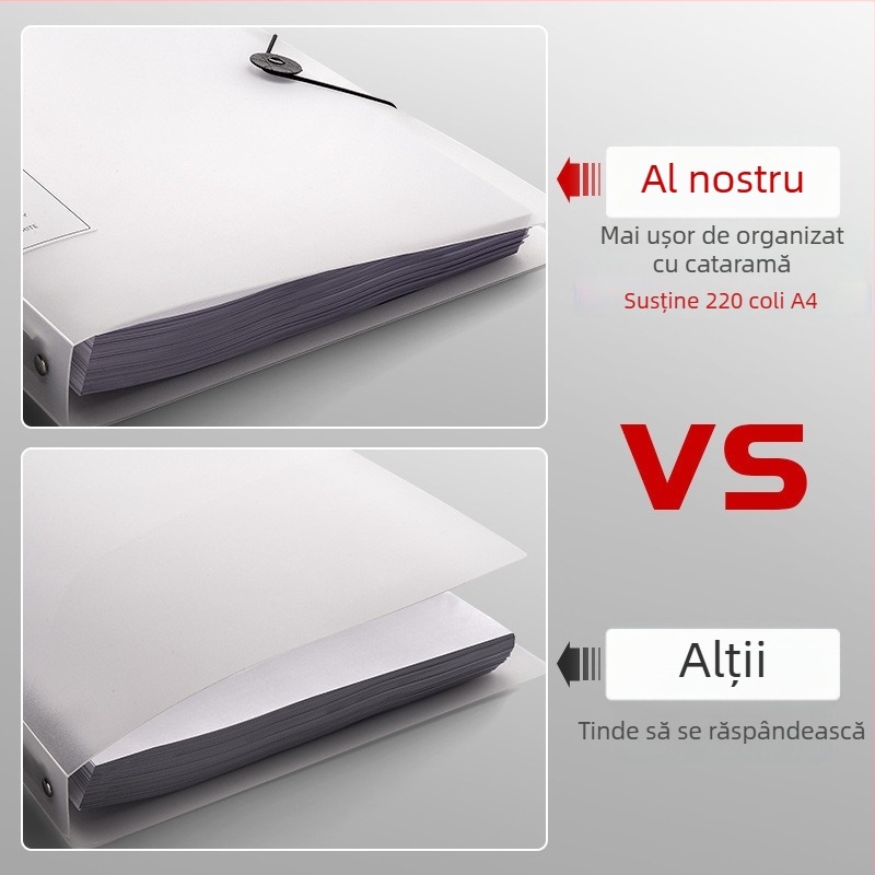 Mapă PP pentru documente cu mai multe pagini, spațiere găuri 77 mm, grosime placă 0,7 mm, imprimare logo personalizat