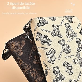 Geantă de organizare a documentelor cu fermoar, design urs de desene animate, PU material, capacitate mare pentru bancnote, carduri și chitanțe, imprimare logo disponibil