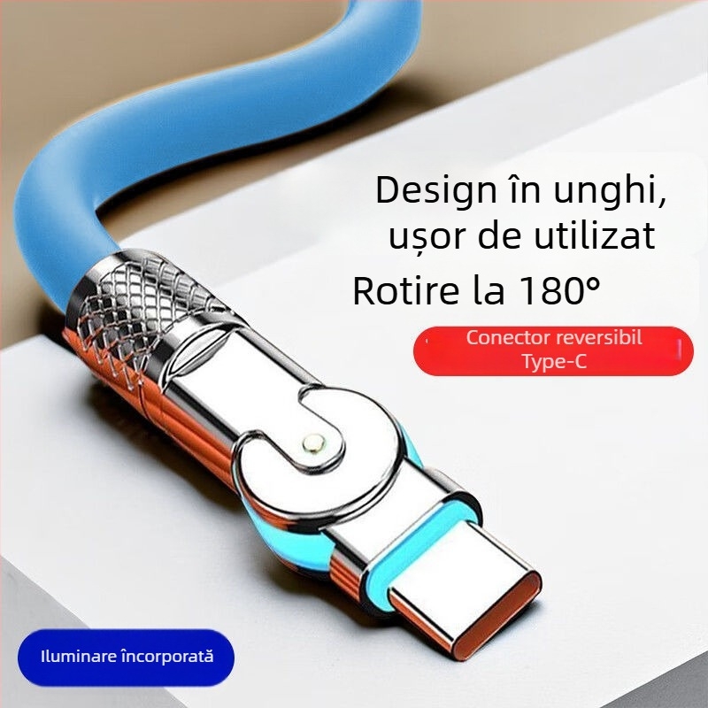 Cablu Android rotativ, încărcare rapidă 240W cu LED, pentru Huawei, Honor, Xiaomi și telefoane ViOP pentru gaming