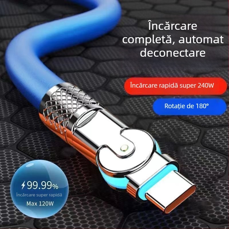 Cablu Android rotativ, încărcare rapidă 240W cu LED, pentru Huawei, Honor, Xiaomi și telefoane ViOP pentru gaming