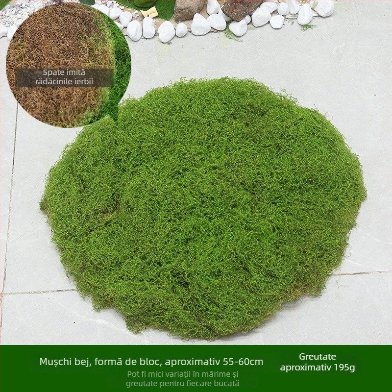 Covor cu mușchi artificial – textură flocată, poliester + țesătură nețesută, decor micro-peisaj, personalizabil, ambalare: pungă Opp