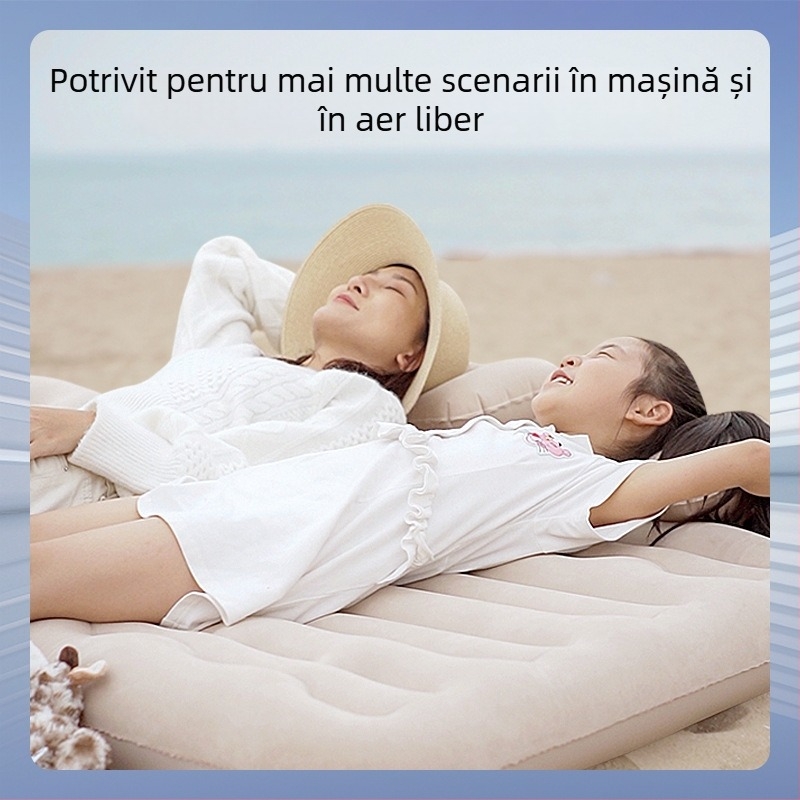Pat gonflabil pentru mașină, suprafață velurată, greutate 2,8 kg, sarcină maximă 150 kg