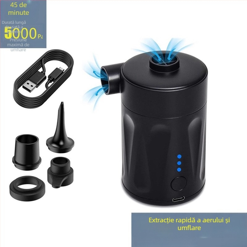 Pompă de aer portabilă pentru exterior – dublă funcție, alimentare USB, 12V, 70 L/min, 0,148 kg, <=80W