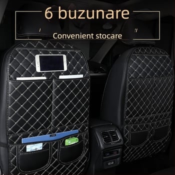 Pernă pentru spătarul scaunului auto - piele; umplutură poliester; model grilă diamant; pentru toate anotimpurile