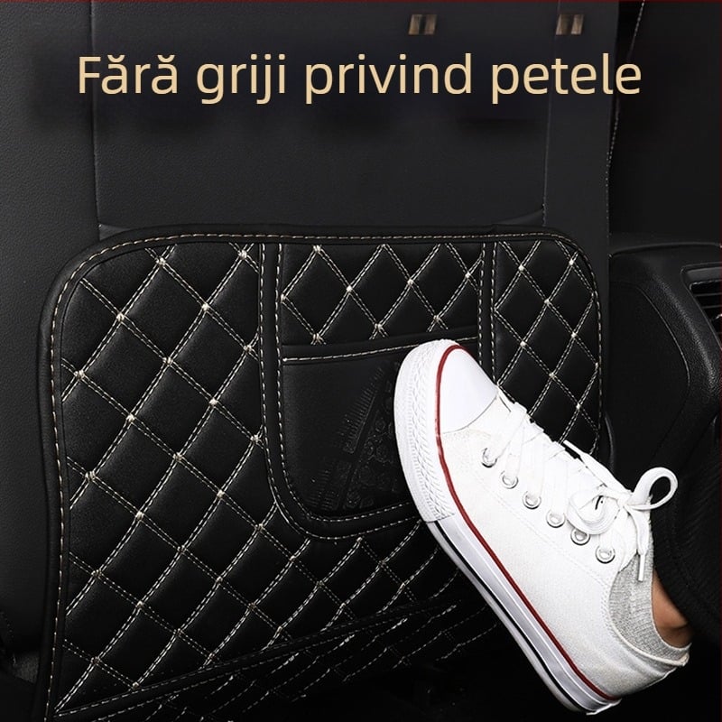 Pernă pentru spătarul scaunului auto - piele; umplutură poliester; model grilă diamant; pentru toate anotimpurile