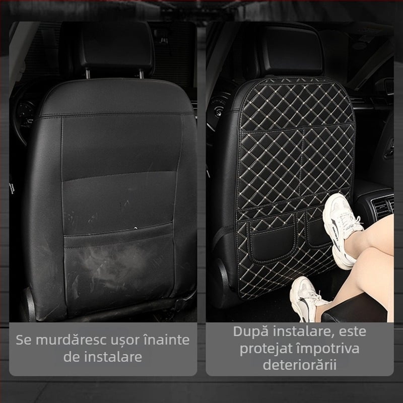 Pernă pentru spătarul scaunului auto - piele; umplutură poliester; model grilă diamant; pentru toate anotimpurile