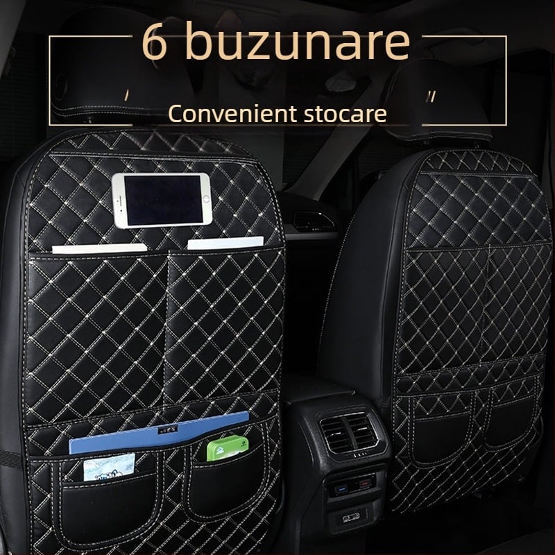 Pernă pentru spătarul scaunului auto - piele; umplutură poliester; model grilă diamant; pentru toate anotimpurile