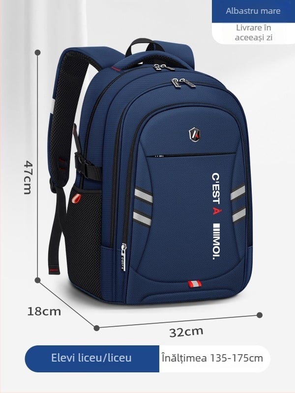 Rucsac școlar pentru băieți – Capacitate mare, stil modern (Material: pânză Oxford; Funcții: respirabil, extensibil, reducere a încărcăturii; Curele de umăr curbate; Model: litere; An/Sezon: Primăvara 2024)