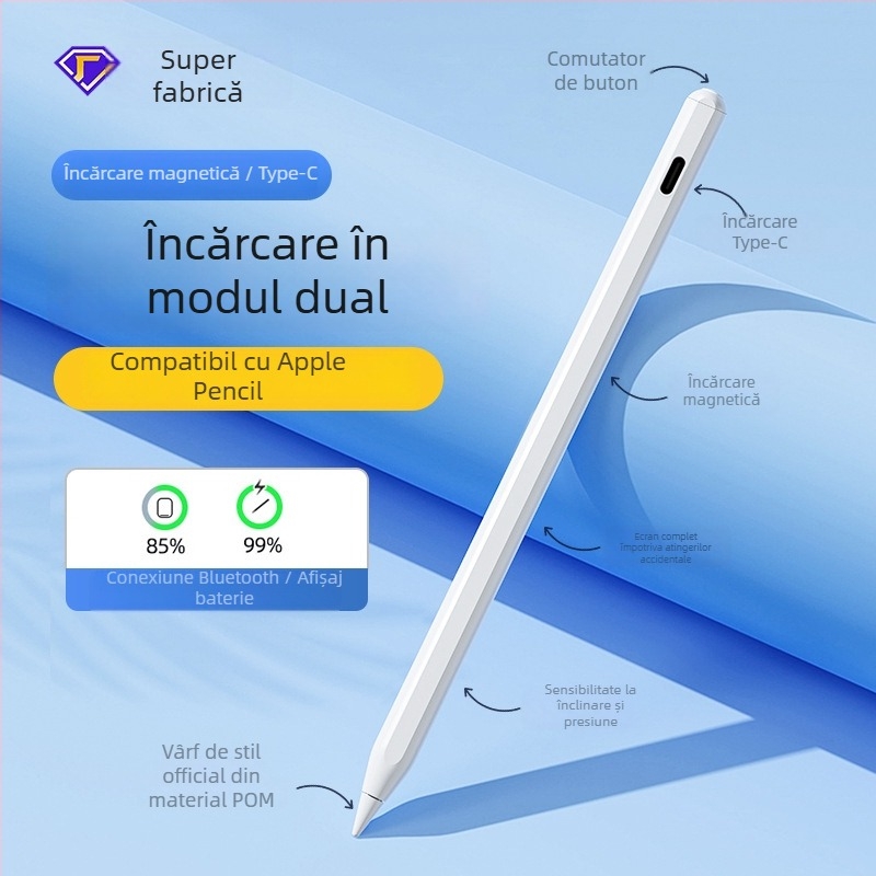 Stylus capacitiv pentru iPad cu încărcare magnetică, compatibil cu Apple Pencil a 2-a generație, carcasă din plastic, set cu cutie de depozitare