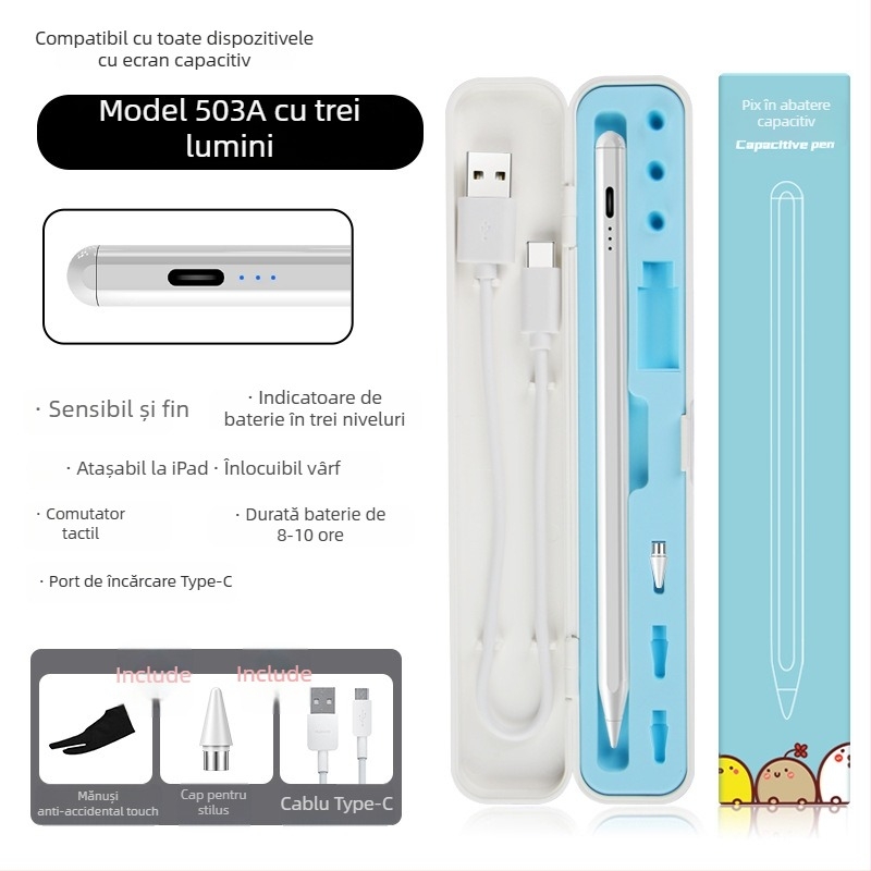 Stylus capacitiv pentru iPad cu încărcare magnetică, compatibil cu Apple Pencil a 2-a generație, carcasă din plastic, set cu cutie de depozitare