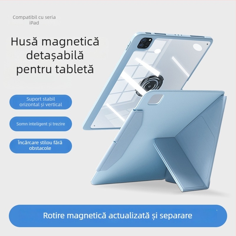 Carcasă protectoare pentru iPad Pro cu slot pentru stilou, atașare magnetică, TPU, design 2 în 1, disipare a căldurii, suport reglabil
